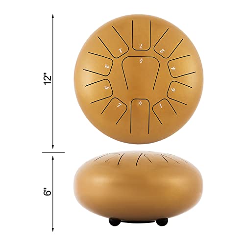 12 -Zoll -Stahlzungentrommel in C -Moll 11 Noten 30 cm Handpfanne Drum Tank mit Reisetasche Percussion Instrumente Handpfanne Trommel,Stabilere Arbeitsplätze(Golden) von MINING