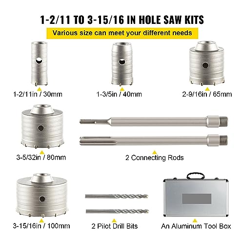 4-in-1 Beton-Lochsägen-Set, 8/9-teilig, 30–100/40–125 mm Schaft, Zementbohrer, Wand-Lochöffner-Werkzeug-Set,Hervorragende Stabilität(10PCS Threaded) von MINING