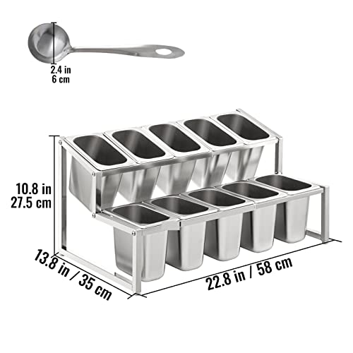 Commercial Spice Rack Gewürz Organizer 2-10Pans Edelstahl Home Expandable Regal Food Inhaltsstoffe Suppenbehälter,Stabilere Arbeitsplätze(10Pans 15L 2-Tier) von MINING