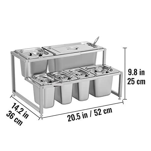 Commercial Spice Rack Gewürz Organizer 2-10Pans Edelstahl Home Expandable Regal Food Inhaltsstoffe Suppenbehälter,Stabilere Arbeitsplätze(6Pans 14.8L 2-Tier) von MINING