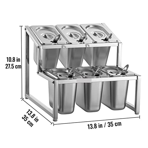 Commercial Spice Rack Gewürz Organizer 2-10Pans Edelstahl Home Expandable Regal Food Inhaltsstoffe Suppenbehälter,Stabilere Arbeitsplätze(6Pans 9L 2-Tier) von MINING
