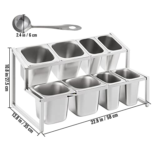 Commercial Spice Rack Gewürz Organizer 2-10Pans Edelstahl Home Expandable Regal Food Inhaltsstoffe Suppenbehälter,Stabilere Arbeitsplätze(8Pans 16L 2-Tier) von MINING