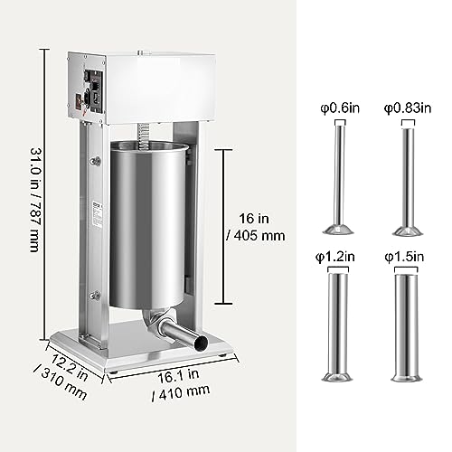 Elektrischer 10L/15L-Wurstfüller aus Edelstahl zur Wurstherstellung in kommerzieller Qualität mit 4 Einfülltrichtern for zu Hause,Hervorragende Stabilität(15L 260W) von MINING