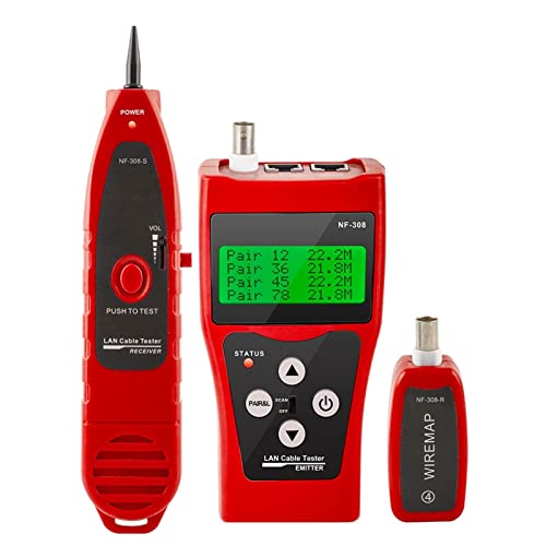 Fasertester, Netzwerküberwachungskabelprüfgerät LCD Drahtfehler-Locator. Lan Messen Sie das Netzwerk Coacial. BNC USB RJ45 RJ11 Rote Farbe NF-308,Multifunktion(Rood) von MINING