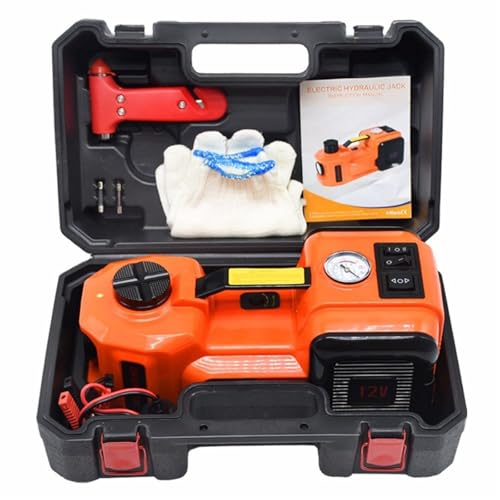 Hydraulikzylinder, 12V 5Tonnen Elektroauto-Hydraulikwagenheber mit Reifenfüllpumpe und LED-Taschenlampe 3-in-1-Hebebühnen mit sicheren Hammerwerkzeugen for Autos für den Dauereinsatz(135-360mm) von MINING