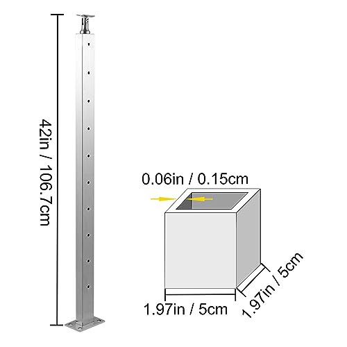 Kabelschienenpfosten, ebenerdig, Treppenpfosten, gebürsteter Edelstahl, DIY-Pfostendeck, Treppengeländer-Set mit Halterung,Hervorragende Stabilität(SI-HOLE 106.7x5x5) von MINING