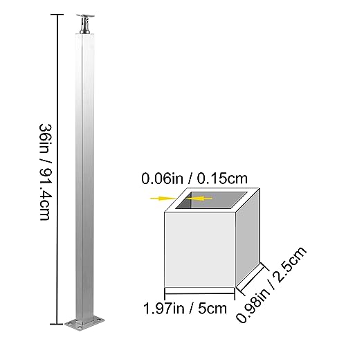 Kabelschienenpfosten, ebenerdig, Treppenpfosten, gebürsteter Edelstahl, DIY-Pfostendeck, Treppengeländer-Set mit Halterung,Hervorragende Stabilität(SI-NO 91.4x2.5x5) von MINING