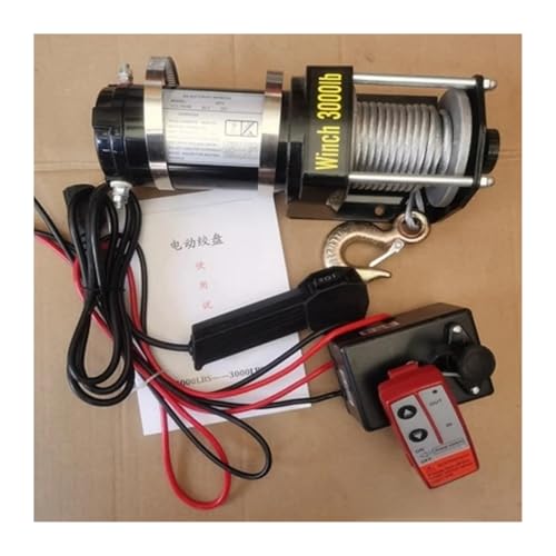 Kabeltrommeln, 2000lb-3000lb 12V 24V Tragbare Elektrische Winde Auto Lkw Auto Bar Anhänr Hand Werkzeug Puller Stahl Draht Seil,Extrem langlebig(50010046-01 3000 12V) von MINING