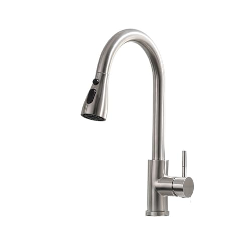 Küchenarmatur für die Spüle, Ausziehbarer Küchenspülen-Wasserhahn mit 3 Modi, Wasserauslauf um 360 Grad drehbar, mattschwarzer Küchenbar-Wassermischhahn(Brushed Steel) von MINING