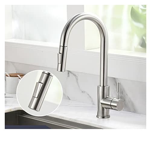 Küchenarmatur für die Spüle, Küche Wasserhähne Silber Eingriff ausziehen Küchenhahn Tippen Sie ein Loch Griff 360 Grad Wassermixer Tippmixer Hahn(866005-Brushed) von MINING
