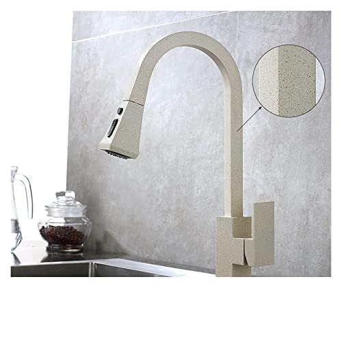 Küchenarmatur für die Spüle, Küche Wasserhähne quadratischer schwarzer Eingriff ausziehen Küchenhahn Eintreffer 360 Grad Rotation Wassermischer Hahn(Beige color with dot) von MINING