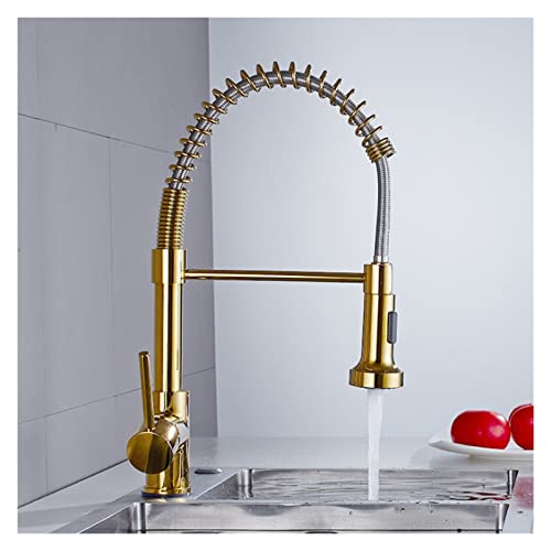 Küchenarmatur für die Spüle, Messing schwarzer Küchenarmatur ausziehen 360 Grad Drehfeder ein Griff -Loch Heißer Kaltmixer Wasserhahn mit 2 Wasser(Golden) von MINING