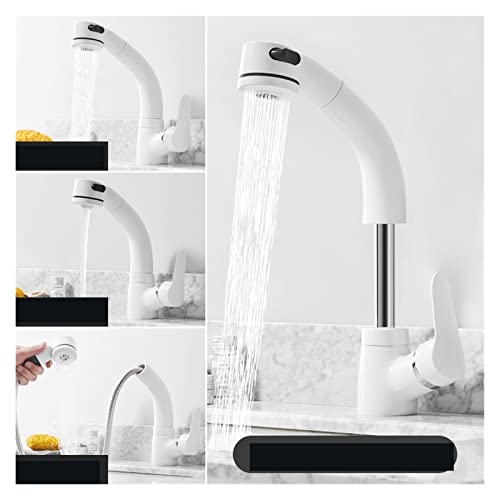 Küchenarmatur für die Spüle, Schwarzweißer Becken Wasserhahn Badezimmer Ausziehen Messingmixer Heiß und kaltes Wasser 360 Drehen Badezimmer Wasserhahn(White) von MINING