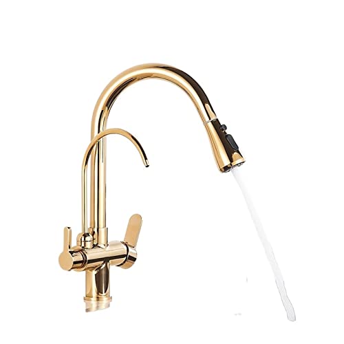 Küchenarmatur für die Spüle, Wasserfilter Wasserhahn Küchenarmaturen Dual Griff Filter Wasserhahnmischer 360 Grad Rotation Wasserreinigungsmerkmal Taps(Gold Polish) von MINING