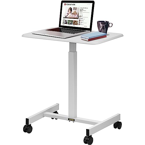 MINING Mobiler Laptop-Schreibtisch, höhenverstellbar, for Stehen oder Sitzen, rollende Werkbank, Lenkrollen, Computertisch for das Heimbüro,Verbessern Sie die Effizienz(White) von MINING