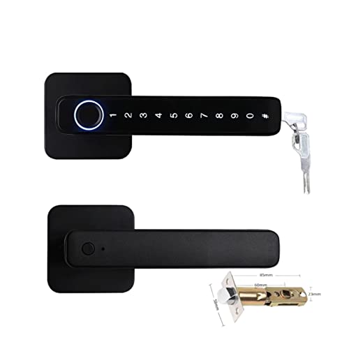 Smart Lock, Smart Door Handle Fingerabdruck-Passwort Entsperren Sie das digitale Schloss aus der Ferne Tuya App Keyless Entry for Türen Smart Electronic Lock für die Haustür(3300black) von MINING