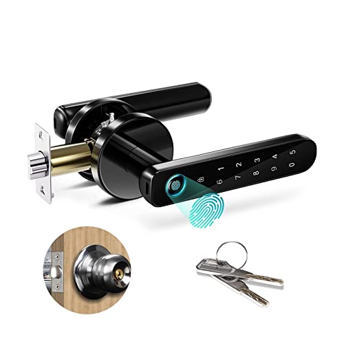 Smart Lock, Tuya Elektronisches Schloss Digital Biometric Smart Fingerabdruckleser Türschlossgriff Sicherheit Passwort Türknaufschloss for HomeC001 für die Haustür(C002 SL with gateway) von MINING
