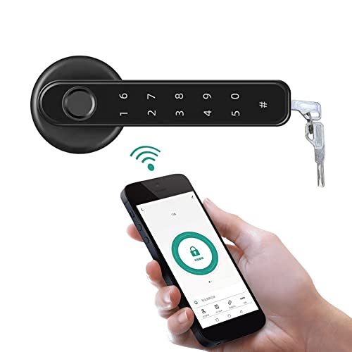 Smart Lock, Tuya Fingerabdruck Smart Lock Keyless Türgriff Elektronische Fingerabdruck-Hebelgriffschlösser APP-Steuerung for Holztüren für die Haustür(Black with Tuya APP) von MINING