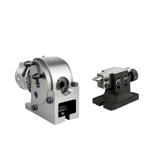 Teilkopf Präzisions-Halbuniversal BS0 BS1 4" 5" 6" Indexierkopf mit Reitstock und Spannfutter for Bohren, Fräsen, Schleifen,Hervorragende Stabilität(With 4In 3-Jaw Chuck) von MINING