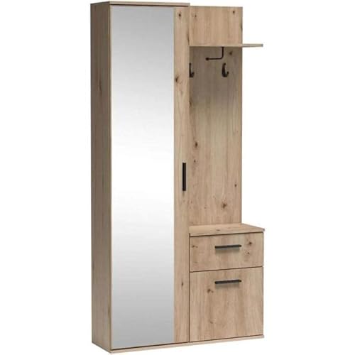MINIO go for it - Flurgarderobe Schmal Alex I Flur Möbel 97cm Breit I Flurgarderoben mit Spiegel I Garderobenpaneel I Wandgarderobe mit Ablage und Schuhschrank I Farbe Artisan Eiche von MINIO go for it