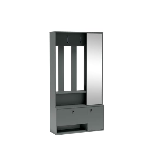 MINIO go for it - Garderobenset mit Spiegel 100 cm Breite, Garderobenschrank Flur Porto Uni 100, Garderobe mit Schuhschrank Modern, Garderoben Set, Garderobe Flur - Green Stone von MINIO go for it