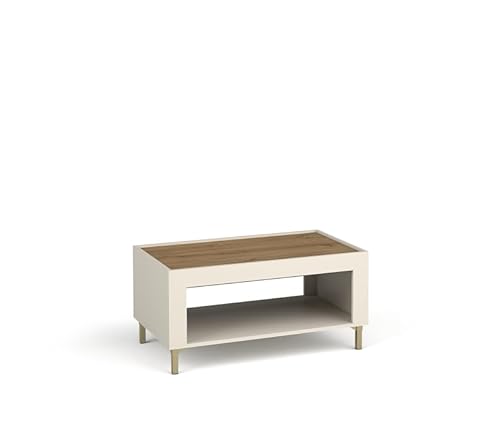 MINIO go for it - Kaffeetisch ASSO, Modern Couch Tisch, Kaffeetisch Wohnzimmer mit Ablage, Couchtisch Wohnzimmer mit Stauraum, Dekorativ Sofatisch 97cm x 46cm x 56cm - Kashmir/Whisky Eiche/Gold von MINIO go for it
