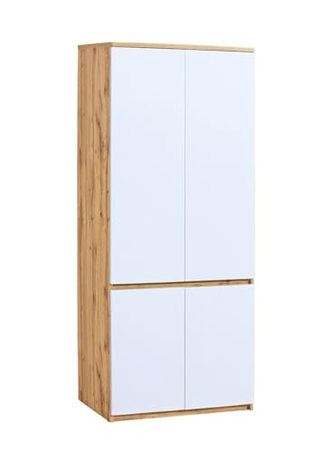 MINIO go for it - Kleiderschrank 80 cm Breit, Schlafzimmer Schrank mit 4 Türen und 1 Kleiderstange, ARCCA Serie, Kleiderschrank Weiß/Wotan Eiche - B:80cm x H:195cm x T:52cm MINIO go for it - Kleiderschrank 80 cm Breit, Schlafzimmer Schrank mit 4 Türen und 1 Kleiderstange, ARCCA Serie, Kleiderschrank Weiß/Wotan Eiche - B:80cm x H:195cm x T:52cm von MINIO go for it