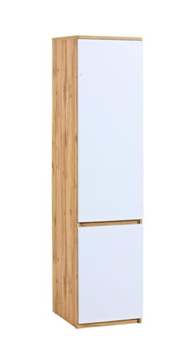 MINIO - Kleiderschrank Schmal 45 cm Breit, Garderobenschrank mit 2 Türen und 1 Kleiderstange, Mehrzweckschrank, ARCCA Serie, Kleiderschrank Weiß/Wotan Eiche - B:45cm x H:195cm x T:52cm von MINIO go for it