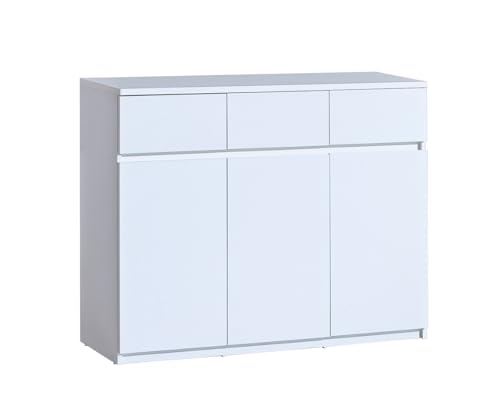 MINIO - Kommode mit 3 Schubladen und 3 Türen 120 cm Breit, Komodenschrank für Wohnzimmer, Büro, Schlafzimmer, Flur, ARCCA Serie - Kommode Weiß - B:120cm x H:94cm x T:40cm von MINIO go for it