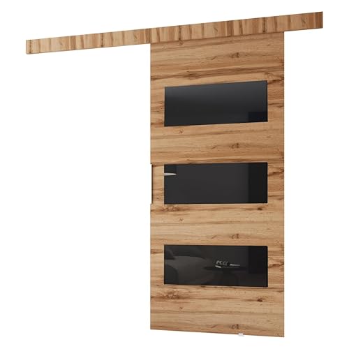 MINIO go for it - Schiebetür Komplettset CLEAN E, Schiebetüren, Wandmontage, Schiebetürsystem, Zimmertüren (Wotan Eiche, 96x205 cm) von MINIO go for it