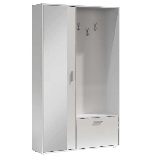 MINIO go for it - Flurgarderobe Weiß BIS I Flur Möbel 120cm Breit I Flurgarderoben mit Spiegel I Garderobenpaneel I Wandgarderobe mit Ablage und Schuhschrank I Garderobenschrank Flur I Alpine Weiss von MINIO go for it