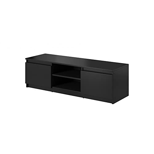 MINIO go for it - RTV Dingo TV Schrank 120cm Breit, TV Lowboard Schwarz Matt, Lowboard für Fernseher TV-Kommode Fernsehschrank TV lowboard stehend mit 2 Klapptüren 2 offenen Fächern TV Möbel von MINIO go for it