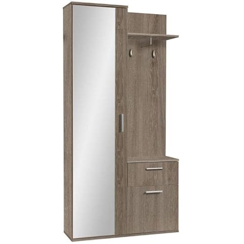 ALEX Flurgarderobe Schmal I Flur Möbel 97cm Breit I Flurgarderoben mit Spiegel I Garderobenset I Garderobenpaneel I Wandgarderobe mit Ablage und Schuhschrank I Garderobenschrank Flur I Truffle Eiche von MINIO go for it