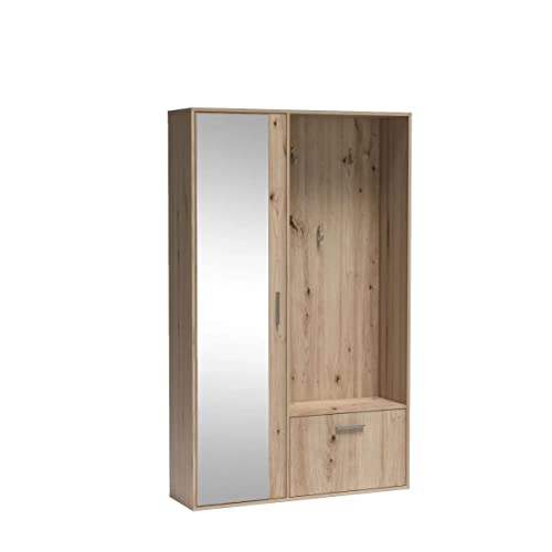 MINIO go for it - Garderobe Set BIS I 120x195.5x33 cm I Laminierter Möbelplatte I Kanten mit PVC Veredelt I Metallgriffe I Funktionell und Stilvoll Garderobenset I Artisan Eiche von MINIO go for it