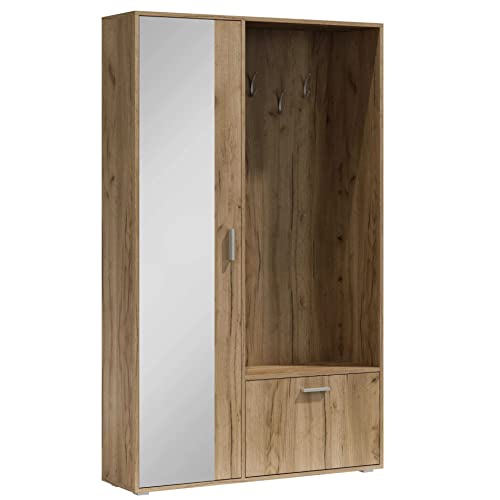 BIS - Flurgarderobe Schmal I Flur Möbel 120cm Breit I Flurgarderoben mit Spiegel I Garderobenpaneel I Wandgarderobe mit Ablage und Schuhschrank I Garderobenschrank Flur I Craft Gold Eiche von MINIO go for it