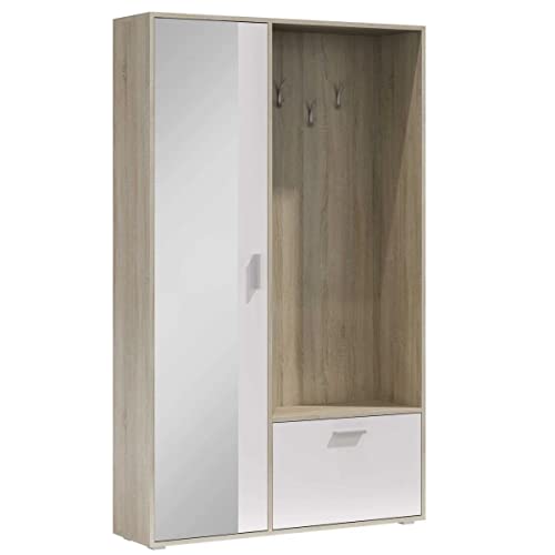 BIS - Flurgarderobe Schmal I Flur Möbel 120cm Breit I Flurgarderoben mit Spiegel I Garderobenpaneel I Wandgarderobe mit Ablage und Schuhschrank I Garderobenschrank Flur I Sonoma Eiche/Weiss von MINIO go for it