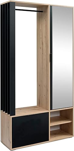 MINIO go for it - Garderoben Set Milo, 100cm Breit, Flurgarderoben Set mit Spiegel, mit Ablage und Schuhschrank, Garderobenschrank Flur, Vorzimmer Möbel, Farbe: Artisan Eiche/Schwarz matt von MINIO go for it