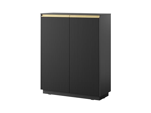 MINIO go for it - Hochkommode ROJALES, 104 cm, Geriffelte MDF-Fronten, Goldverzierung, hängend oder stehend, Farbe: Schwarz MINIO go for it - Hochkommode ROJALES, 104 cm, Geriffelte MDF-Fronten, Goldverzierung, hängend oder stehend, Farbe: Schwarz von MINIO go for it