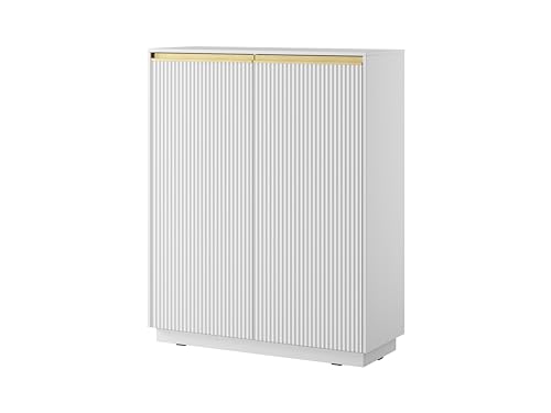 MINIO go for it - Hochkommode ROJALES, 104 cm, Geriffelte MDF-Fronten, Goldverzierung, hängend oder stehend, Farbe: Weiß MINIO go for it - Hochkommode ROJALES, 104 cm, Geriffelte MDF-Fronten, Goldverzierung, hängend oder stehend, Farbe: Weiß von MINIO go for it