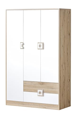 MINIO go for it - Kleiderschrank mit 3 Türen und 3 Schubladen Nimes B:120x H:190 x T:50 cm, Schrank, Kleiderschränke mit 1 Kleiderstange, Kleiderschrank Weiß/Eiche Hell MINIO go for it - Kleiderschrank mit 3 Türen und 3 Schubladen Nimes B:120x H:190 x T:50 cm, Schrank, Kleiderschränke mit 1 Kleiderstange, Kleiderschrank Weiß/Eiche Hell von MINIO go for it