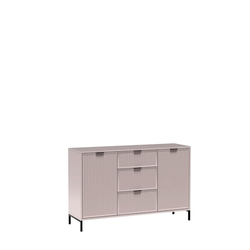 MINIO go for it - Kommode ASTI, Breite 134 cm, Modern Sideboard, 3 Schubladen mit geräuschloser Schließung und Einlegeböden, Ideal für das Wohnzimmer - Kaschmir von MINIO go for it