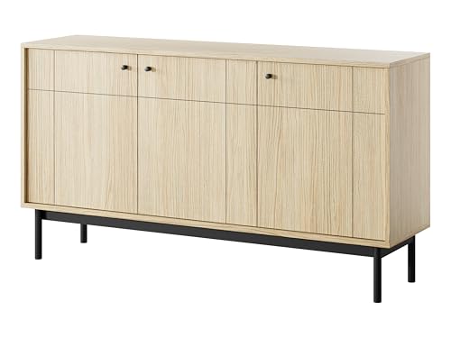 MINIO go for it - Kommode JUKON, Sideboard, 153.5 cm, Schwarze Holzbeine, Farbe: Linea Eiche von MINIO go for it