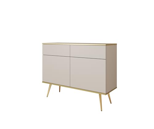 MINIO go for it - Kommode ORO 107 cm, Sideboard, mit goldenen Beinen, goldfarbener Rand, Farbe: Beige matt von MINIO go for it