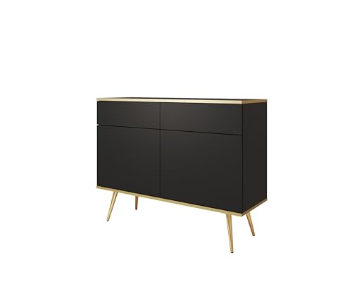 MINIO go for it - Kommode ORO 107 cm, Sideboard, mit goldenen Beinen, goldfarbener Rand, Farbe: Schwarz matt MINIO go for it - Kommode ORO 107 cm, Sideboard, mit goldenen Beinen, goldfarbener Rand, Farbe: Schwarz matt von MINIO go for it