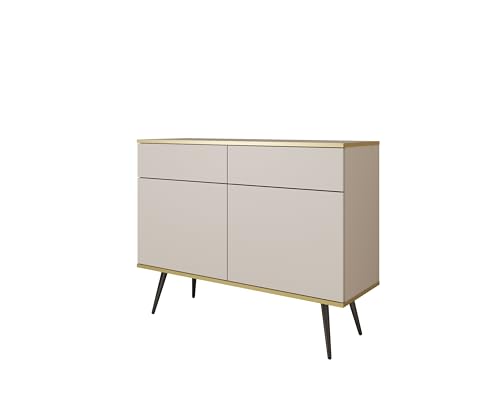 MINIO go for it - Kommode ORO 107 cm, Sideboard, mit schwarzen Beinen, goldfarbener Rand, Farbe: Beige matt von MINIO go for it