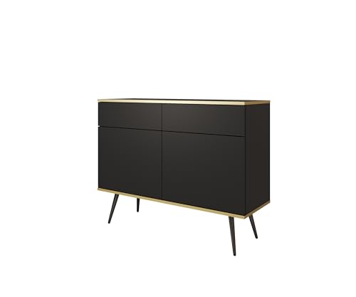 MINIO go for it - Kommode ORO 107 cm, Sideboard, mit schwarzen Beinen, goldfarbener Rand, Farbe: Schwarz matt MINIO go for it - Kommode ORO 107 cm, Sideboard, mit schwarzen Beinen, goldfarbener Rand, Farbe: Schwarz matt von MINIO go for it