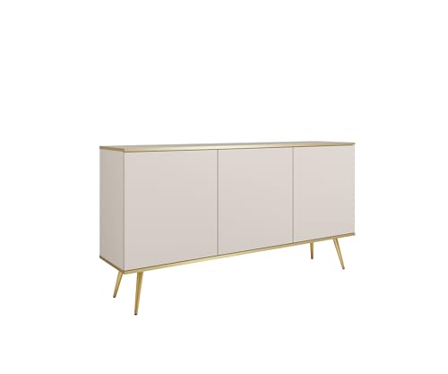 MINIO go for it - Kommode ORO 160 cm, Sideboard, mit goldenen Beinen, goldfarbener Rand, Farbe: Beige matt von MINIO go for it