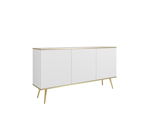 MINIO go for it - Kommode ORO 160 cm, Sideboard, mit goldenen Beinen, goldfarbener Rand, Farbe: Weiß matt von MINIO go for it