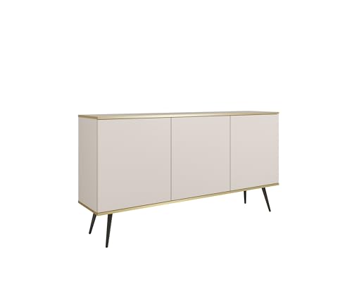 MINIO go for it - Kommode ORO 160 cm, Sideboard, mit schwarzen Beinen, goldfarbener Rand, Farbe: Beige matt von MINIO go for it