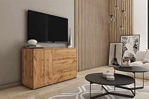 MINIO go for it - Kommode Parma, 111 cm Breit, mit DREI Schubladen, Sideboard, Push to Open, Farbe: Wotan Eiche von MINIO go for it